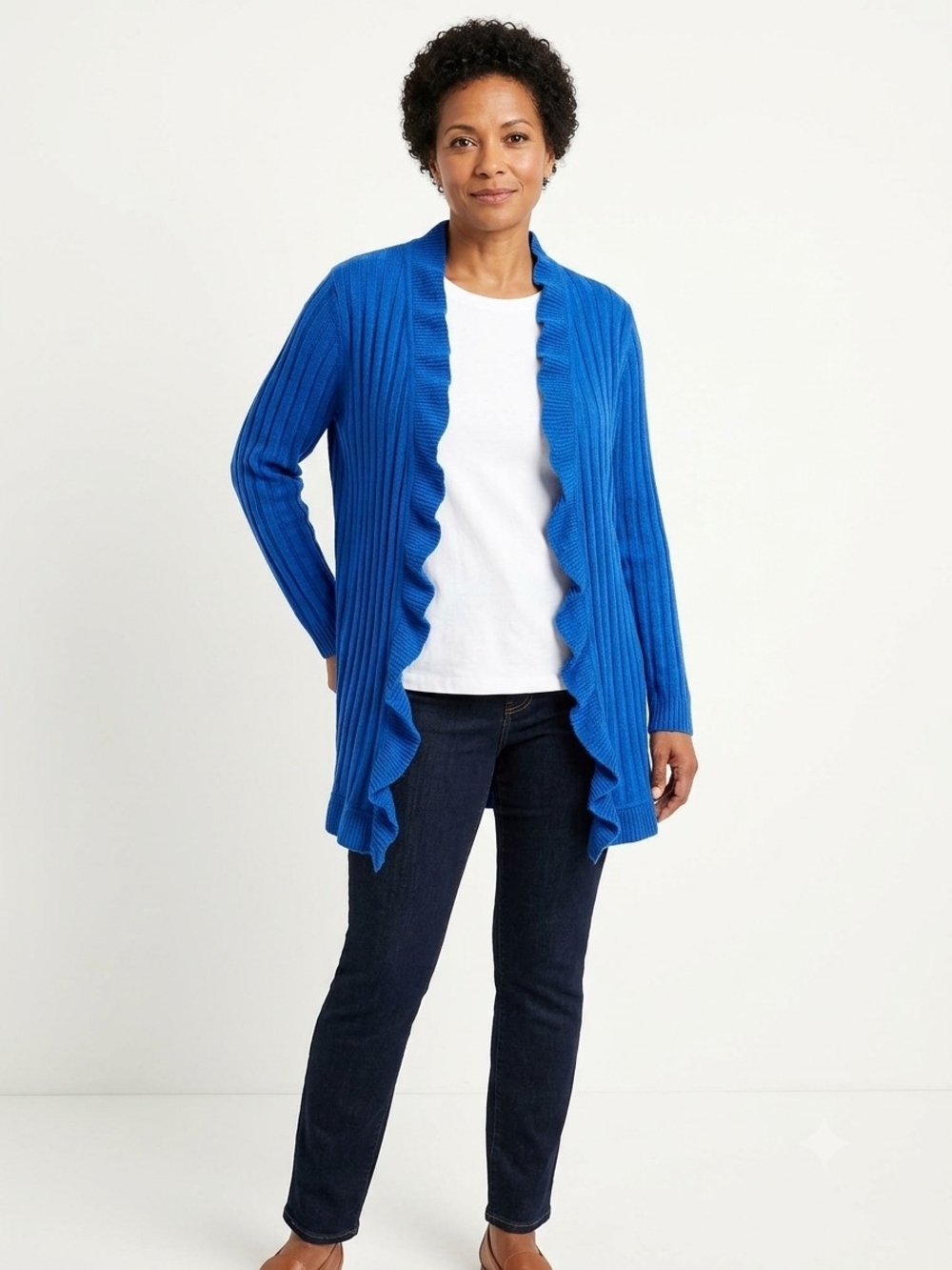 Essentials Scallop-Trim Ribbed Open-Front Cardigan Size 2XL NWOT P2P 25in